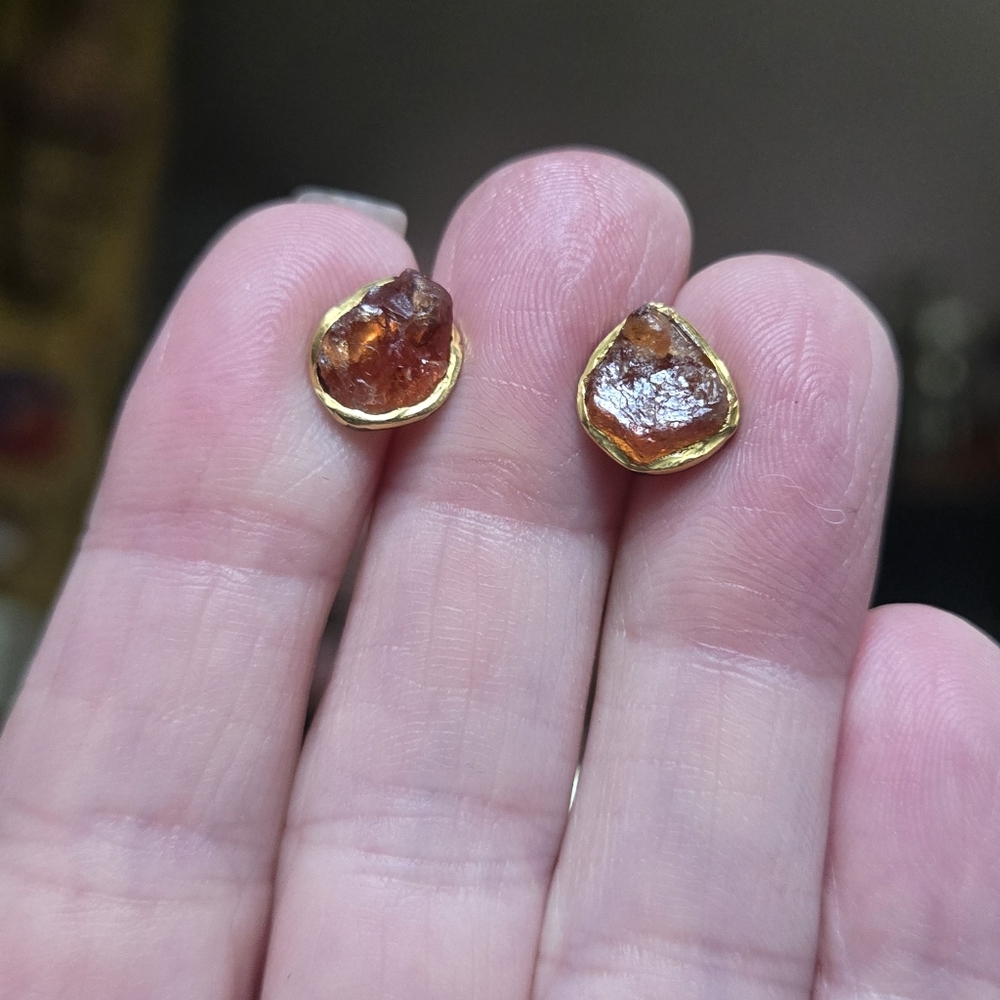 Tangarine Tourmaline Natural Sterling Rhodium & Gold Stud Earrings 2k Each - Picture 6 of 10